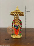 Gold Murugan Idol with crystal stones, Hindu god Kartikeya for car dashboard (4.5cm x 13cm x 5cm)