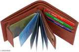 Brown PU two-fold men's wallet, solid pattern, free size (9cm x 11cm), features 8 card slots, India origin