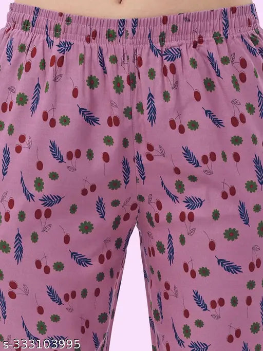 Olive print rayon maxi pyjama for women - Indian-made, comfortable & versatile summer/all-season sleepwear