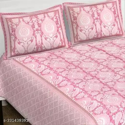 Coarse cotton floral double king bedsheet with 2 plow pillow covers, ideal for summer - Qfab