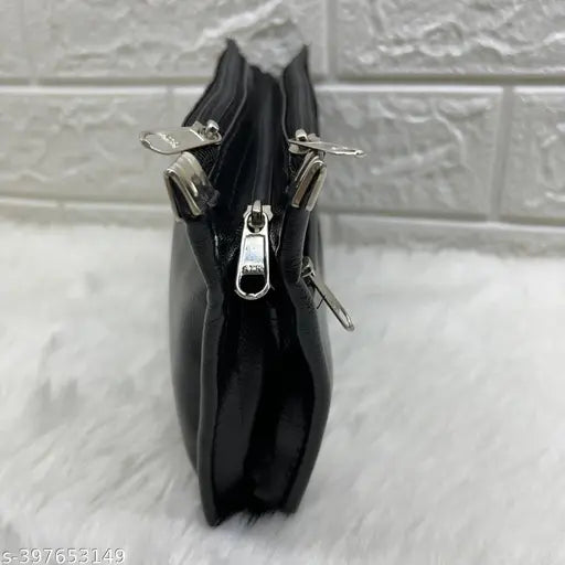 Solid-colored PU multiple pocket artificial leather clutch for women, free size (L: 9in, W: 2in)