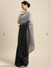 Weightless pedding saree in Georgette fabric, striped sequin blouse on hanger, Indian traditional wear
