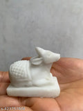 White marble Shiv Nandi idol, 2 inches for Pooja Mandir. Handcrafted statue from India