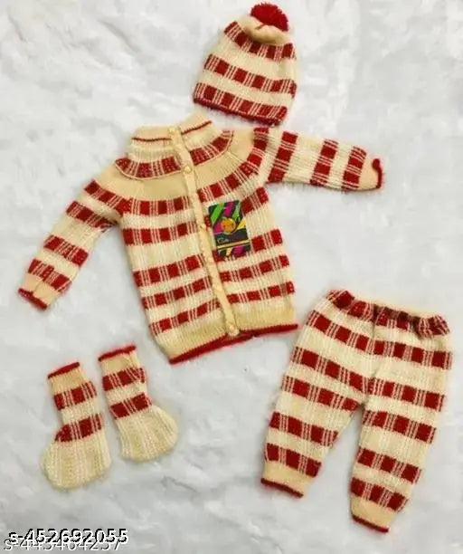 Stylish wool sweter set for baby boys & girls in striped pattern, trendy winterwear for newborns from LittleMuffs (India)