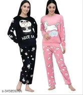 Woolen winter night suit combo for women, printed with net pattern, premium quality Indian-made