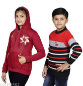 Striped wool sweatshirt pack for kids: 1 girl's & 1 boy's sweater (ages 11-12), made in India