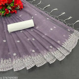 Trendy embroidered super net saree with separate Bangalori silk blouse piece, beautiful zari embroidery work on cutwork border