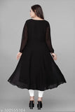 Luxurious georgette party wear gown and kurta set for women, three-quarter sleeves, single color, Indian-made fashion garments on display