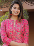 Rayon party wear kurta for women, three-quarter sleeves, printed combo. Sequin and floral details on elegant anarkali gown. Indian handloom fashion accessory