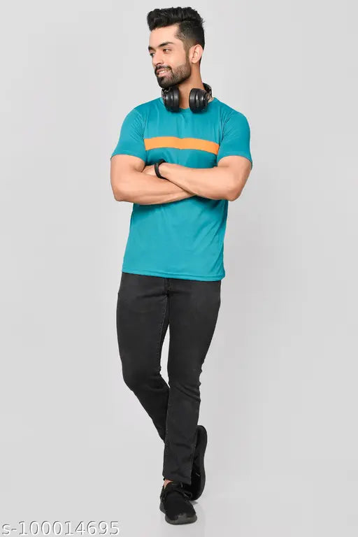 CGreen men's gym t-shirt, synthetic, black, short sleeves, trendy and stylish fitness apparel