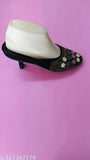 Black synthetic Jaipuri Rajasthani mule slippers with open back, casual and fancy ethnic flat jutti design. Available in sizes IND-4 to IND-9. Made in India