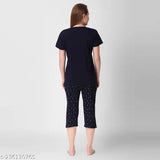 Polycotton Klaxxy Capri T-shirt set with printed capris for ladies, India origin