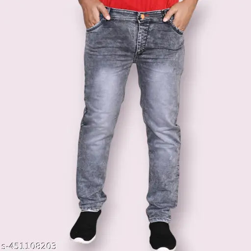 Stylish cotton blend grey men's jeans - solid pattern, fashionable fit for N sizes: 28, 30, 32, 34, 36 (made in India)