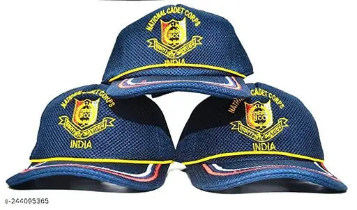 Navy Blue Polyster NCC Logo Embroidered Net Cap for Boys & Girls Cadets - National Cadet Corps uniform accessory