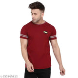 Maroon cotton blend printed short sleeve t-shirt by Tfurnish, ideal for casual wear with jeans and sneakers, made in India