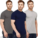 Stylish cotton short-sleeve men's T-shirt combo, solid design in sizes S, M, L, XL (India origin)