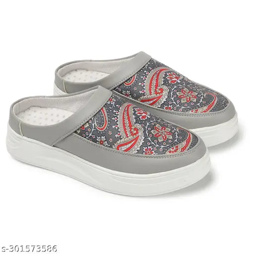 MangoGrey synthetic printed ballerinas, open back shoes for stylish women, India origin
