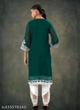 Embroidered georgette and crepe Palazzo set for women, featuring embroidered net palazzos and a kurta with three-quarter sleeves. Indian traditional attire available in sizes S, M, L, XL, XXL