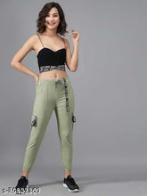 Black and red ZEESHE MEESHE women's Lycra jogger cargo pants with solid pattern, size 28 (waist 28in, length 37in), suitable for casual, running, exercise wear. Possible minor color variation due to lighting. Made in India