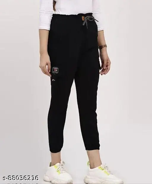 Trendy cotton joggers & cargo pants, black, girls & women's, stretchable Indian design
