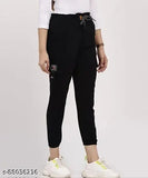 Trendy cotton joggers & cargo pants, black, girls & women's, stretchable Indian design