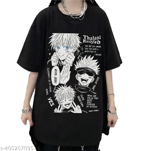 Korean oversized anime T-shirt for women, polycotton, printed with Jujutsu Kaisen character, oversized fit, available in various sizes from S to XXL