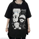 Korean oversized anime T-shirt for women, polycotton, printed with Jujutsu Kaisen character, oversized fit, available in various sizes from S to XXL