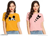 Women's stylish Mickey and butterfly printed cotton T-shirt combos (Pack of 2), short sleeves, summer fashion for women & girls