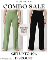 Stylish high-waist cotton blend bell bottom trousers combo (S, M, L, XL, XXL), Indian-made women's fashion staple