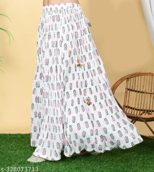 Cotton Jaipuri Sanganeri print women's Western skirt, Indian-inspired roll-on design