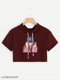 Women's premium cotton blend printed crop T-shirt with short sleeves, featuring stylish design from India
