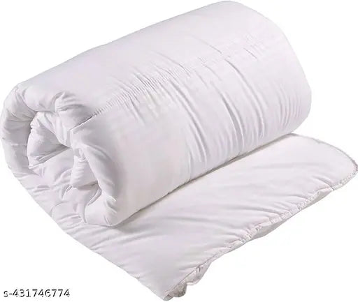 White reversible satin striped microfiber comforter, 220 GSM, king size double bed duvet for winter (90x100 inches)