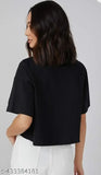 Oversized-cotton crop T-shirt with sparkling rhinestones, black, perfect for party wear & trendy looks