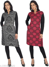 Woolen women's kurta Kurtis, long sleeves, printed combo, trendy fashion piece in M, L, XL sizes from India
