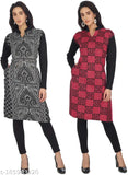 Woolen women's kurta Kurtis, long sleeves, printed combo, trendy fashion piece in M, L, XL sizes from India
