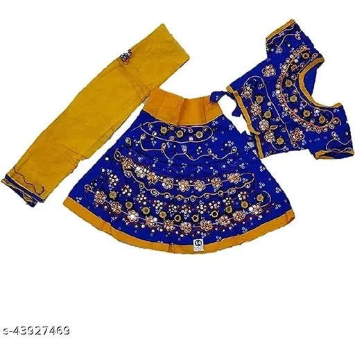 Little Dreams Girl's cotton lehenga choli for kids: 100% cotton ethnic wear with embroidery, available in various sizes from 6-12 months to 5-6 years. Bright colored Indian dress perfect for functions, festivals, parties, and weddings. Handcrafted in India