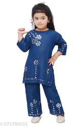 Embellished rayon kids' girls kurtis & kurtas, three-quarter sleeve, 2-9 years sizes available
