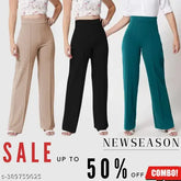 Cotton blend, high-rise bootcut trousers set for women (3 pc) - Trendy classic ladies' bellbottoms in solid colors