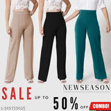 Cotton blend women's high-rise bootcut trouser pants combo, solid color, 3 pieces in sizes 26, 28, 30, 32, 34 (India)
