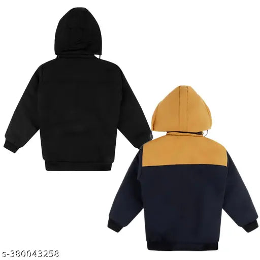 Two-pack of boys' quilted polyester colorblock hooded jackets, printed net pattern, suitable for 2-3 years old