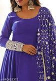 Georgette embroidered women's gown with dupatta, traditional Indian ethnic wear in solid colors