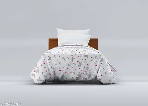 White microfiber floral print comforter, 150 GSM, single bed (54x88 inches), made in India