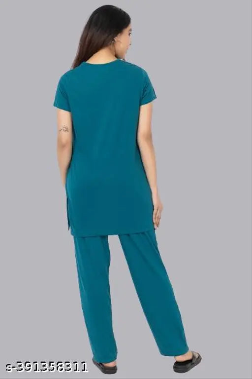 Green cotton night suit for women with beautiful printed pyjamas, premium quality crafted in India