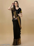 Black georgette Chiffon saree with matching running blouse, solid pattern, free size, Indian origin