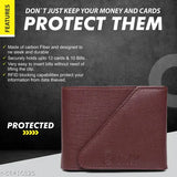 Brown faux leather designer wallet with flap closure, perfect gift for men. Solid pattern, 2 compartments, coin pouch, made in India
