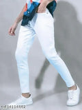 Designer white polycotton jeans for men - Solid, comfortable, and stylish
