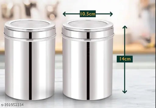 Stainless Steel Kitchen Storage Container Set - 1kg (1000ml), see-through lid - Pack of 6, silver