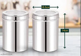 Stainless Steel Kitchen Storage Container Set - 1kg (1000ml), see-through lid - Pack of 6, silver