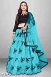 Skyblue embroidery self-designed Lehenga choli with black blouse, Indian art silk and net fabric