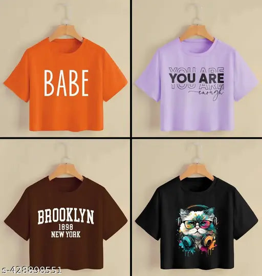 Stylish cotton blend T-shirt for women, printed net design in short sleeves, perfect for daily or party wear